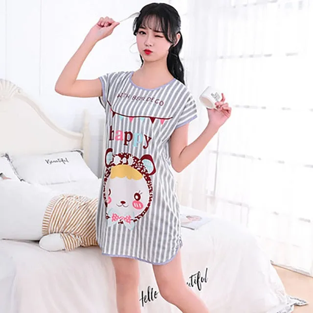 Women Print Cartoon Sleepwear Nightdress Strap Thin Female Underwear Nighty