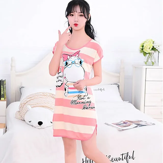 Women Print Cartoon Sleepwear Nightdress Strap Thin Female Underwear Nighty