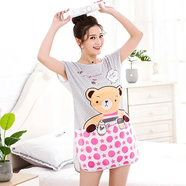 Women Print Cartoon Sleepwear Nightdress Strap Thin Female Underwear Nighty