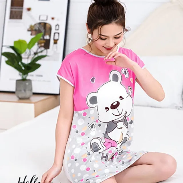 Women Print Cartoon Sleepwear Nightdress Strap Thin Female Underwear Nighty