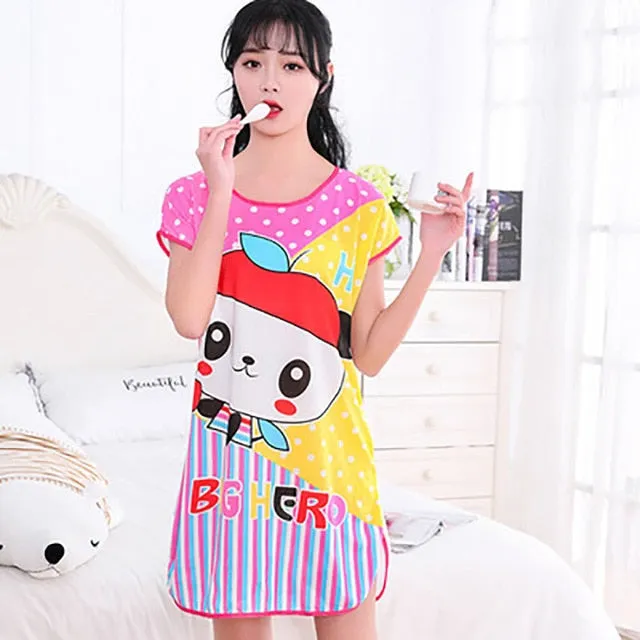 Women Print Cartoon Sleepwear Nightdress Strap Thin Female Underwear Nighty