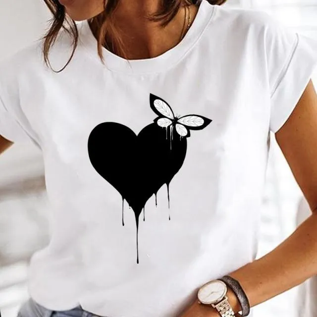 Women Print Clothes Watercolor Tops Tee Tshirt Fashion Print Cartoon O-neck Ladies T-Shirt
