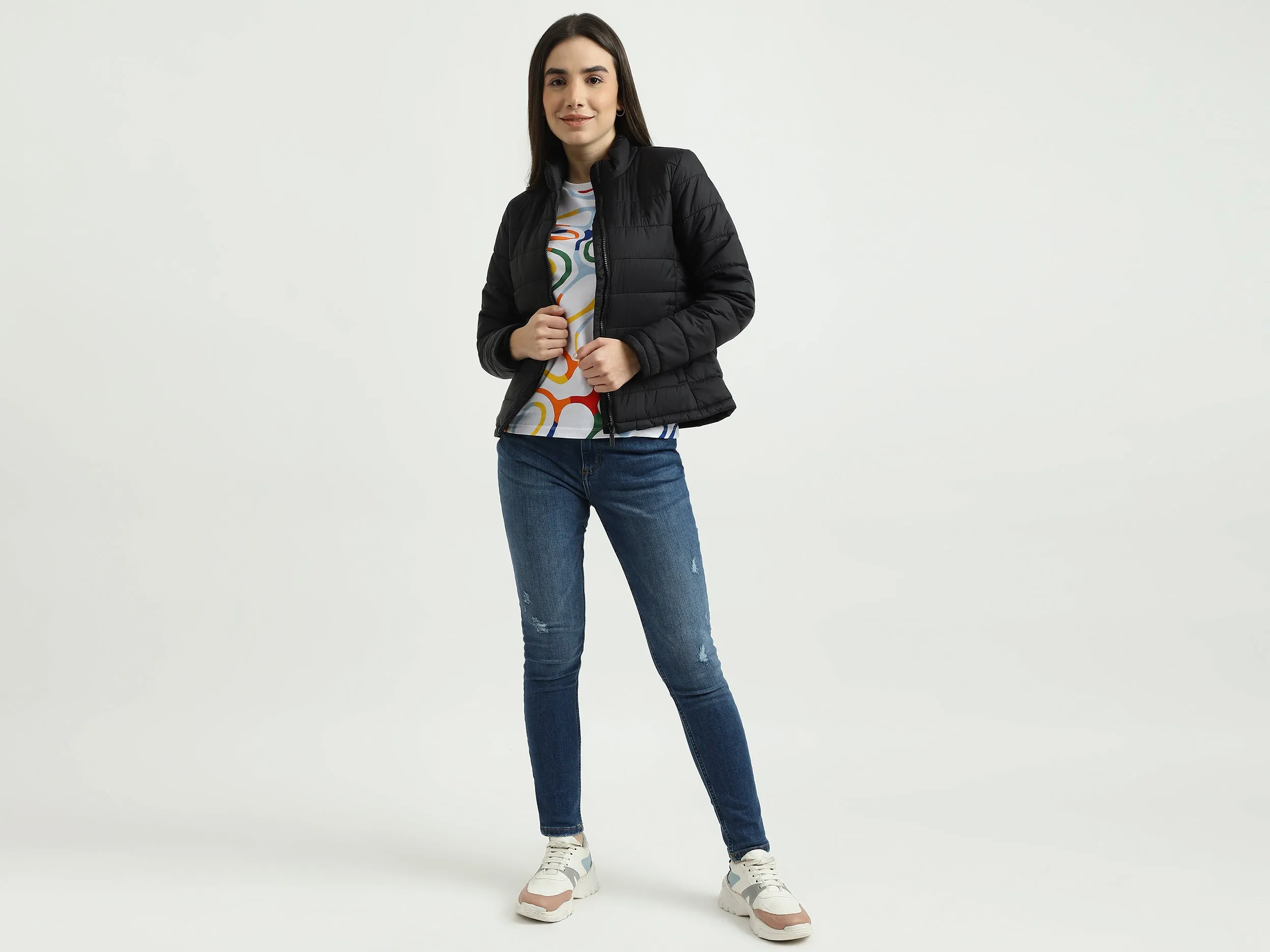 Women Quilted High Neck Jacket