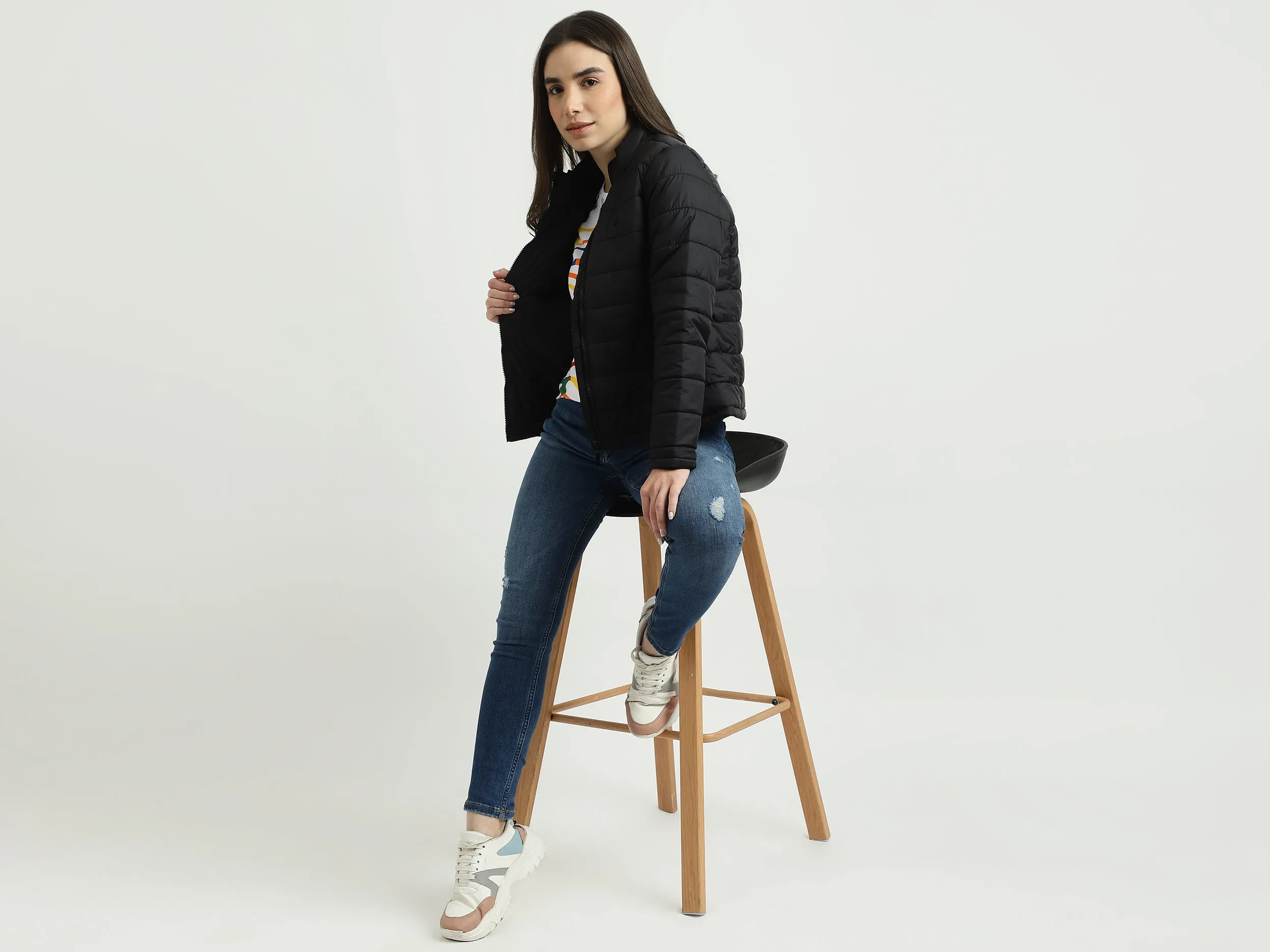 Women Quilted High Neck Jacket