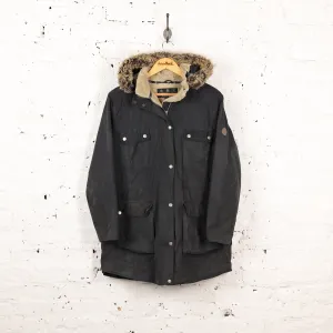 Women's Barbour Carribena Wax Parka Jacket Coat - Black - Womens L