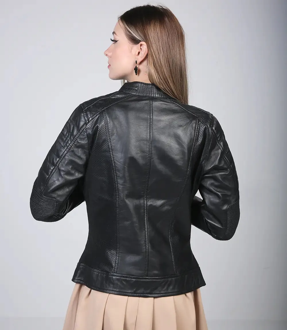 Women's Black Cafe Racer Leather Jacket
