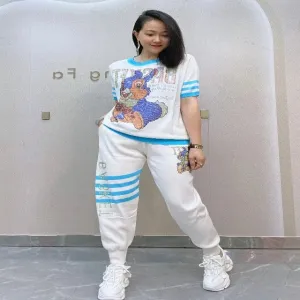 Women's Fashion Diamond Tracksuit with Cartoon Pattern