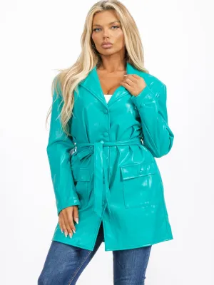 WOMEN'S LONG SLEEVE BUTTON CLOSURE FRONT POCKETS PU PLEATHER JACKET
