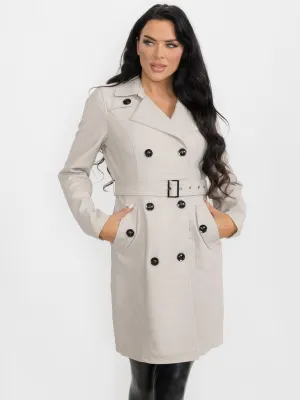 WOMEN'S LONG SLEEVE BUTTON CLOSURE PU PLEATHER COAT