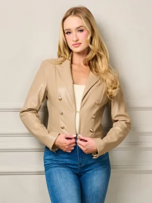 WOMEN'S LONG SLEEVE BUTTON CLOSURE PU PLEATHER JACKET