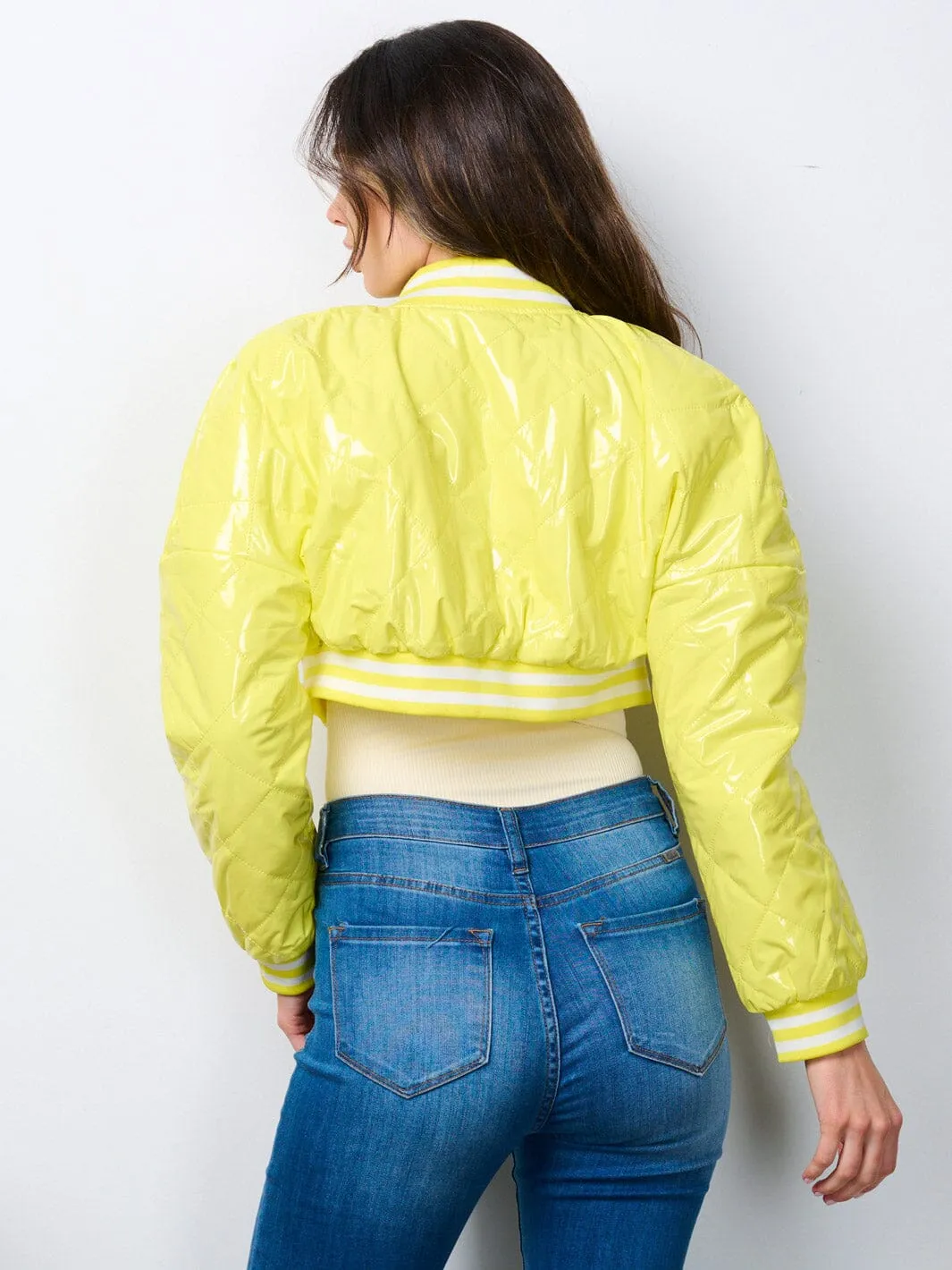 WOMEN'S LONG SLEEVE BUTTON UP PU PLEATHER CROP JACKET