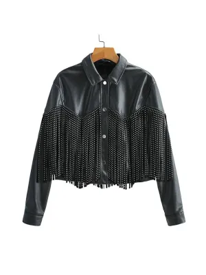 Women's Miranda Cropped Leather Jacket with Fringes