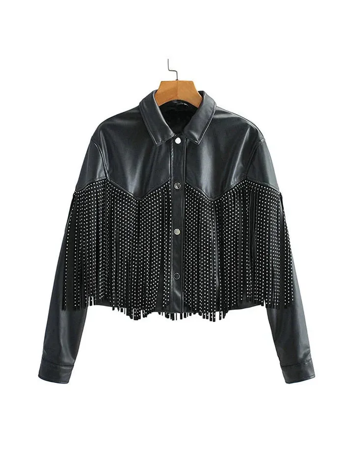 Women's Miranda Cropped Leather Jacket with Fringes