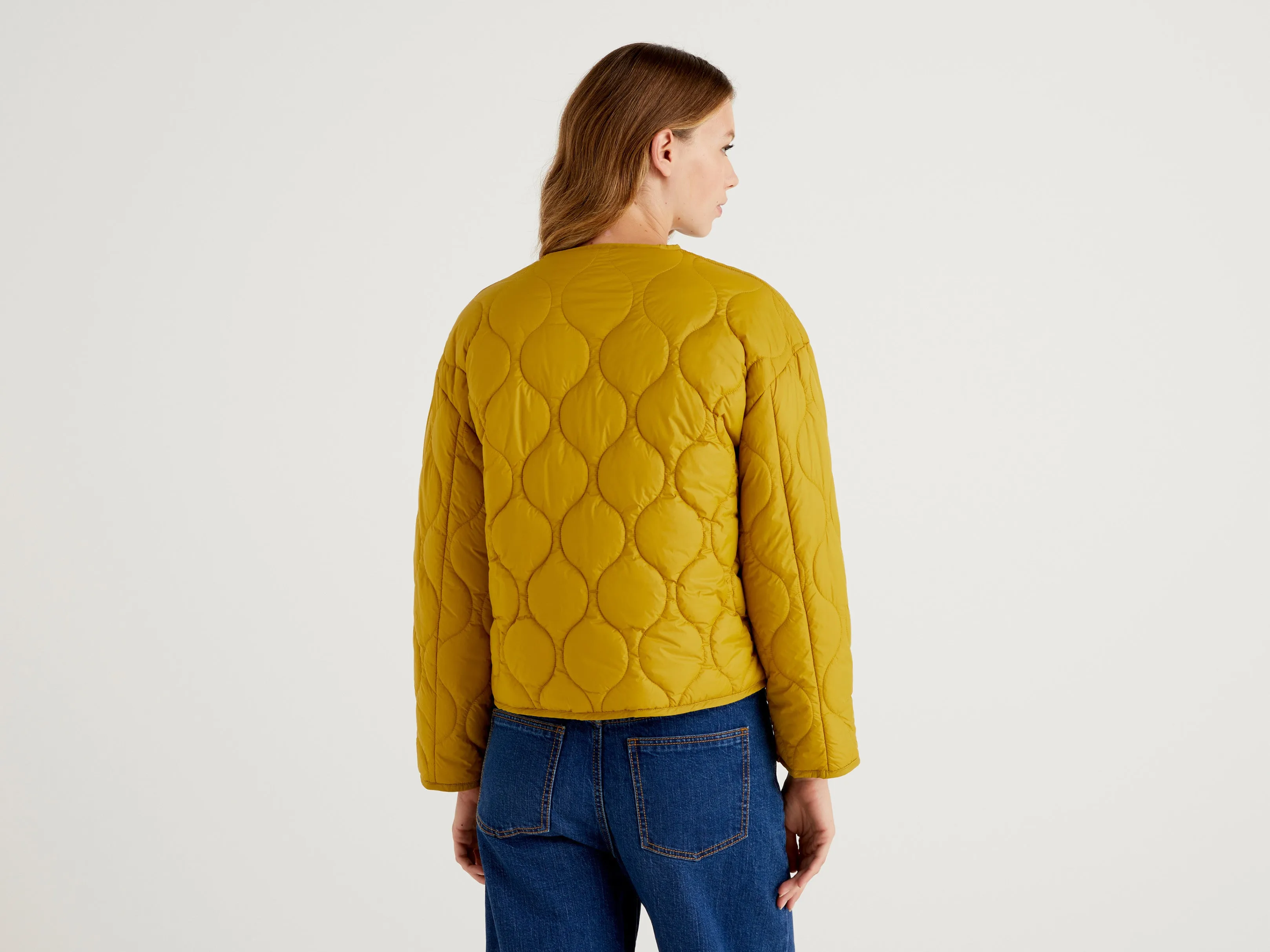 Womens Quilted Button Down V-Neck Jacket