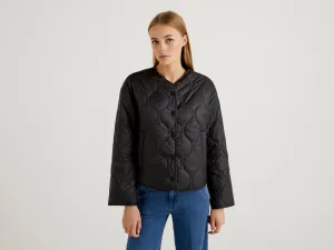 Womens Quilted Button Down V-Neck Jacket