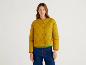Womens Quilted Button Down V-Neck Jacket