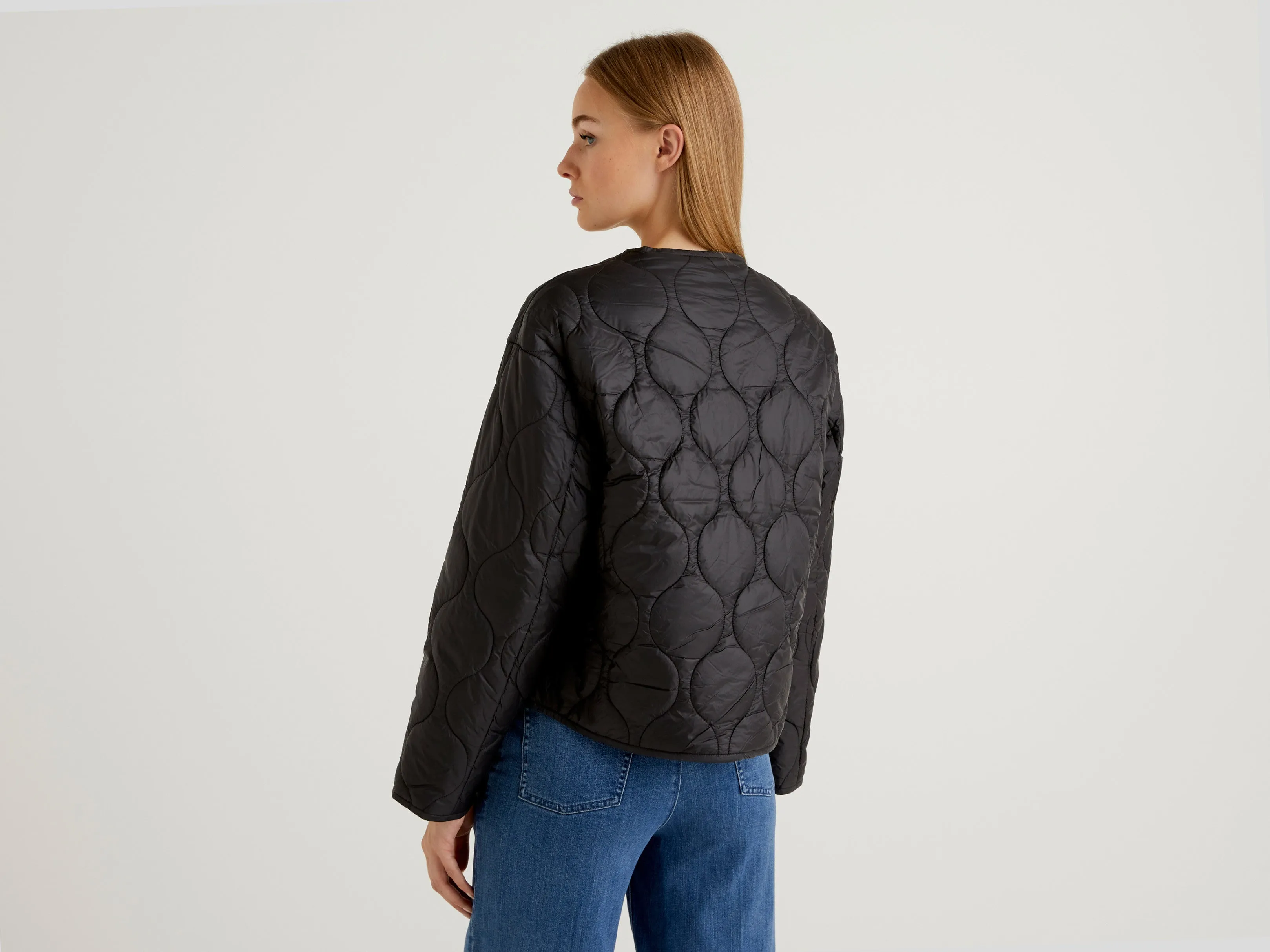 Womens Quilted Button Down V-Neck Jacket