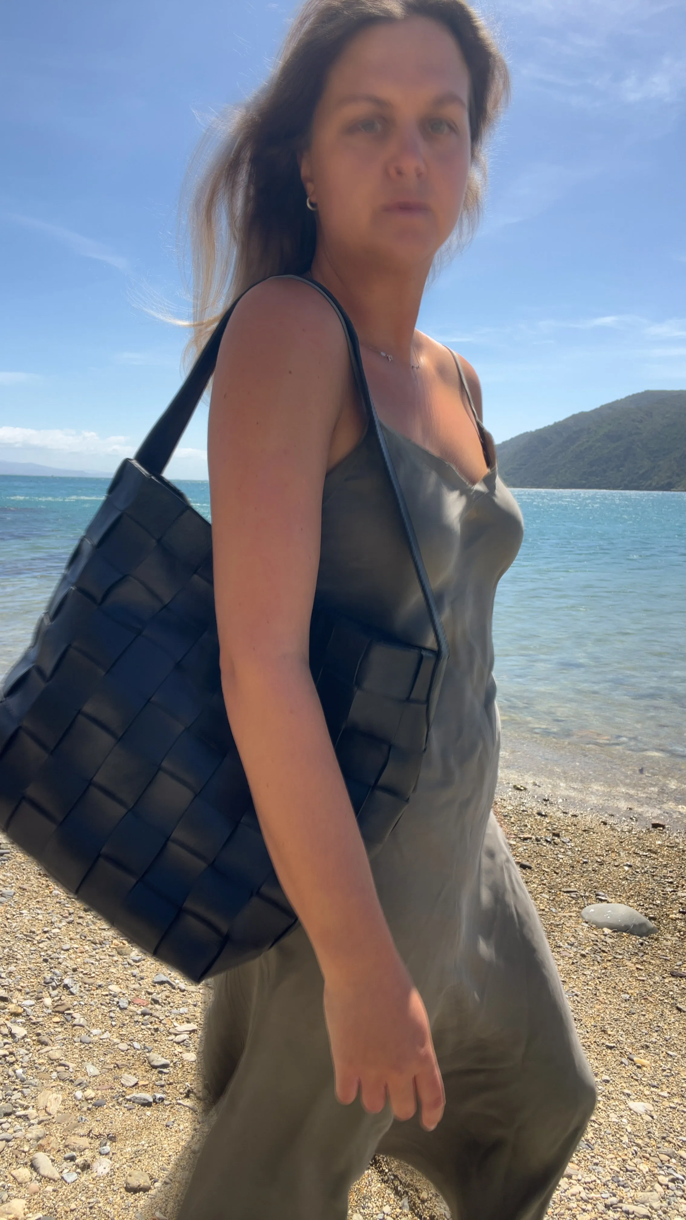 Woven Black Bucket Bag