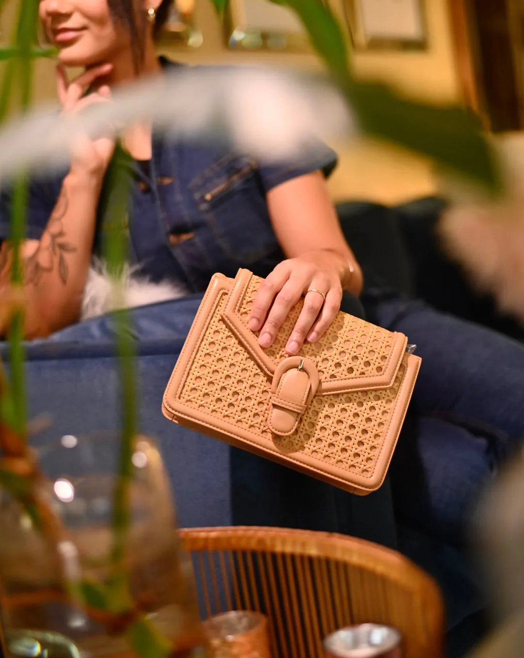 Woven Pattern Rectangle Clutch