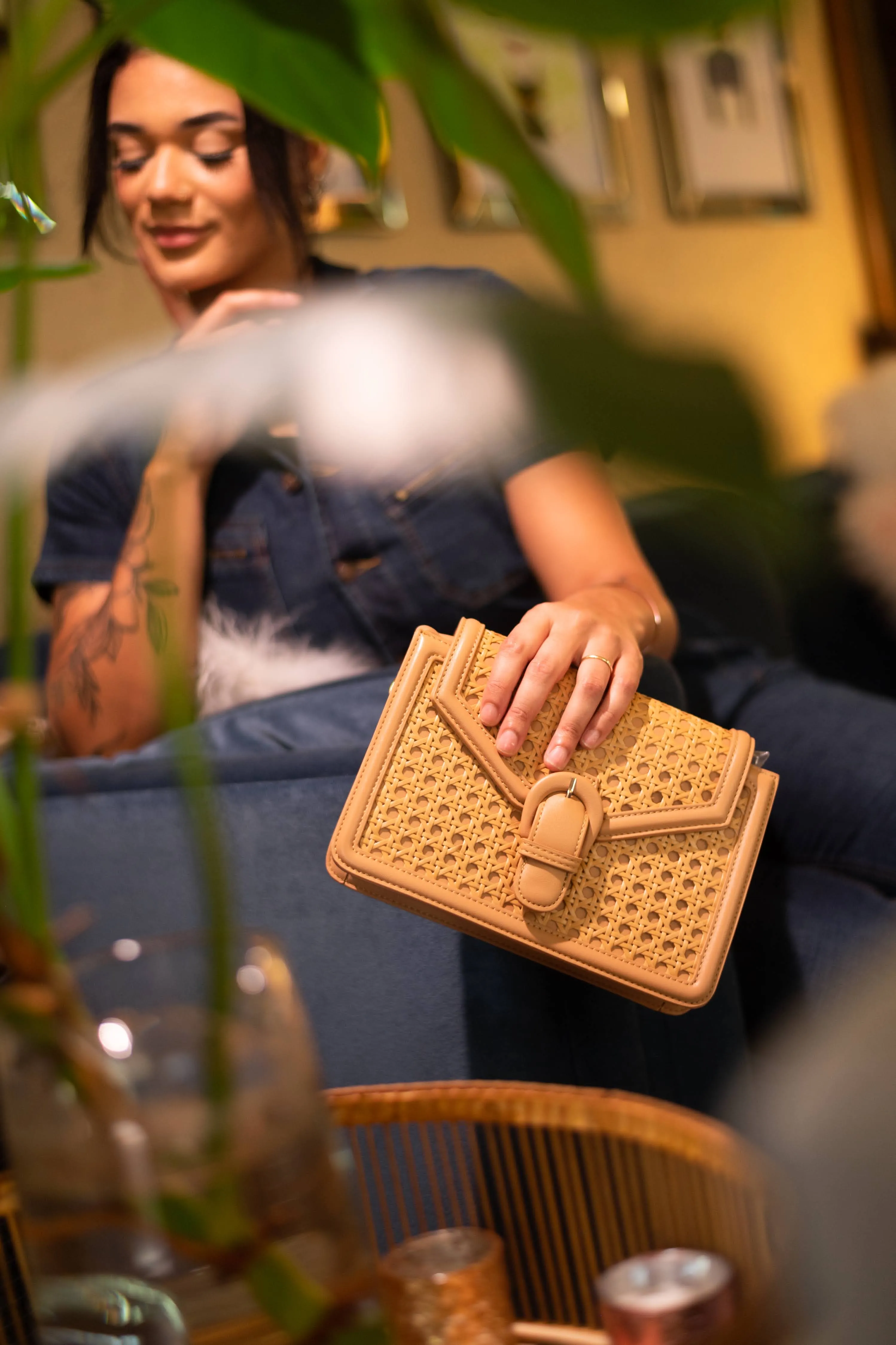 Woven Pattern Rectangle Clutch