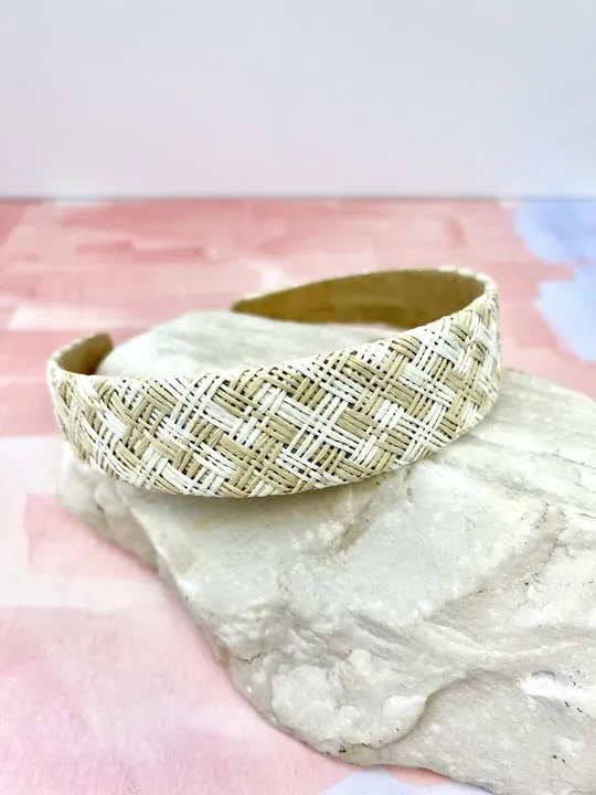 Woven Raffia Headband - Beige Multi