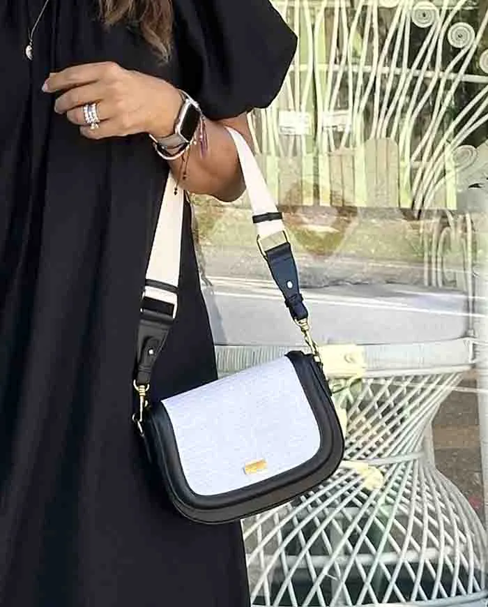 Woven Saddle Bag - White Black