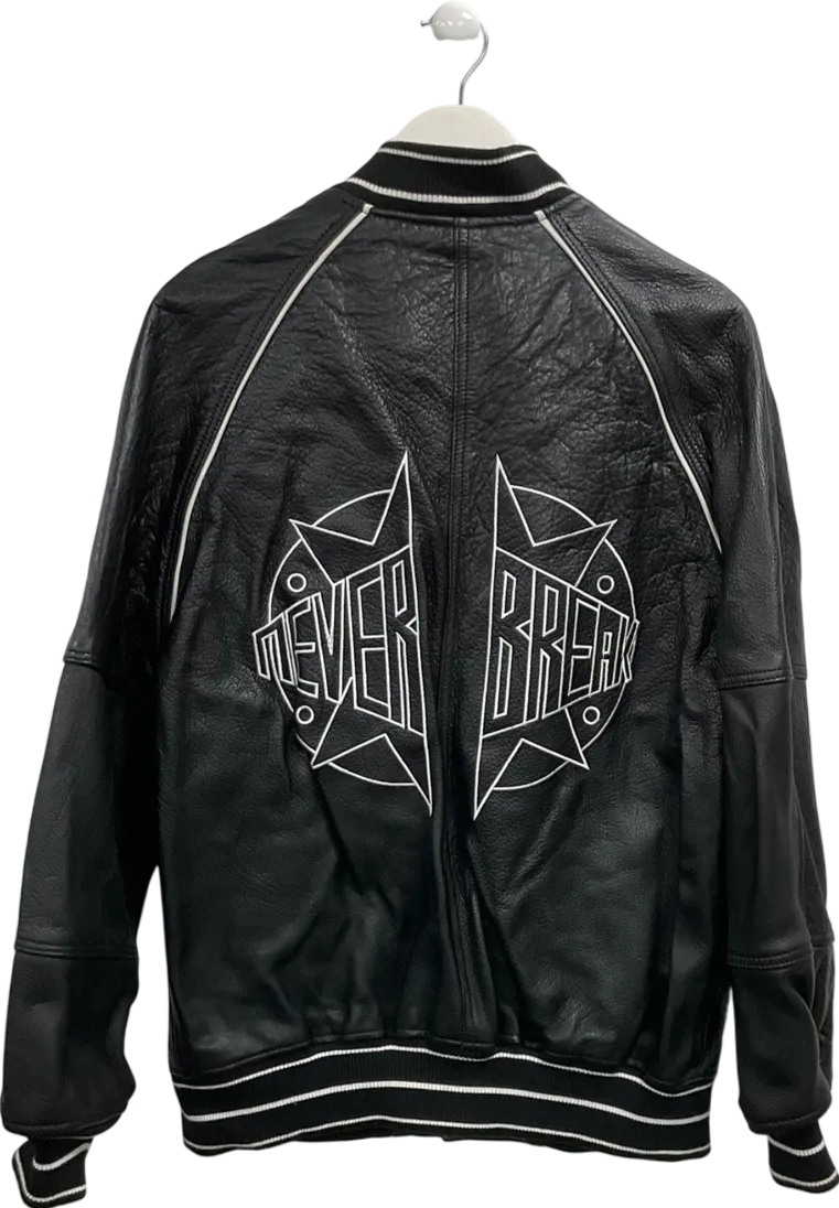 ZARA Black Legendary Mood Oversized Leather Varsity Jacket UK M